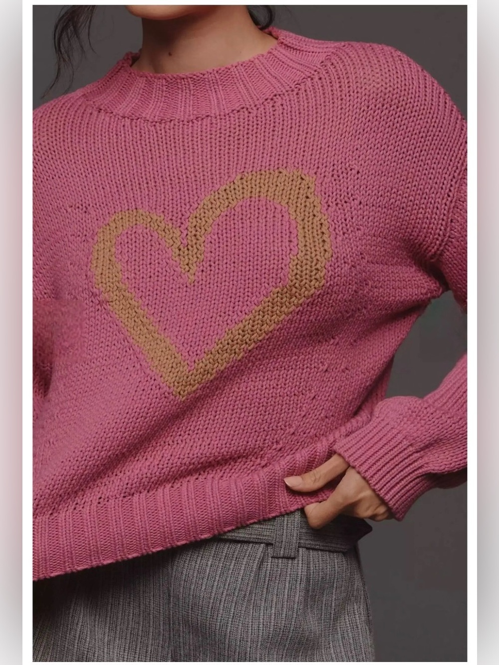 Maeve The Pippa Movk-Neck Sweater w/ Tan Heart - XS